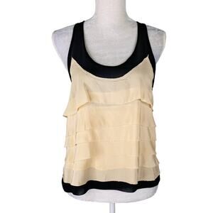 Patterson J. Kincaid Top Tank XS Black Beige Tiered Silk Semi-Sheer